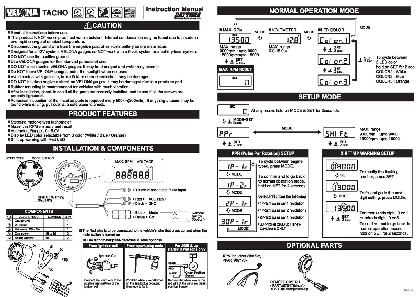 DAYTONA 48 COMPTEUR 9000rpm